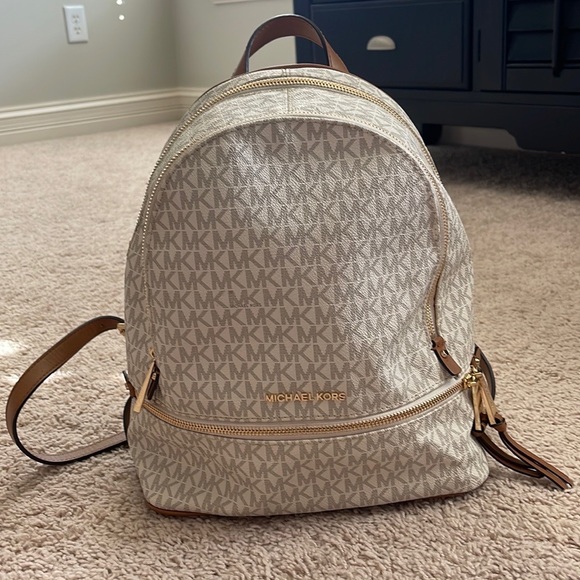 Leather Backpack Rhea Mini Logo Backpack Brown Michael Michael